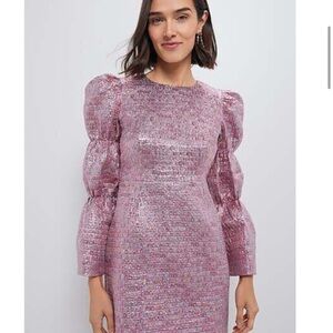 Hyacinth House: Pink Jacquard Puff Sleeve Darcy Mini Dress